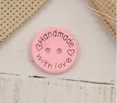 Пуговица декоративная из дерева Hand made with love цв.Розовый, , фото 1